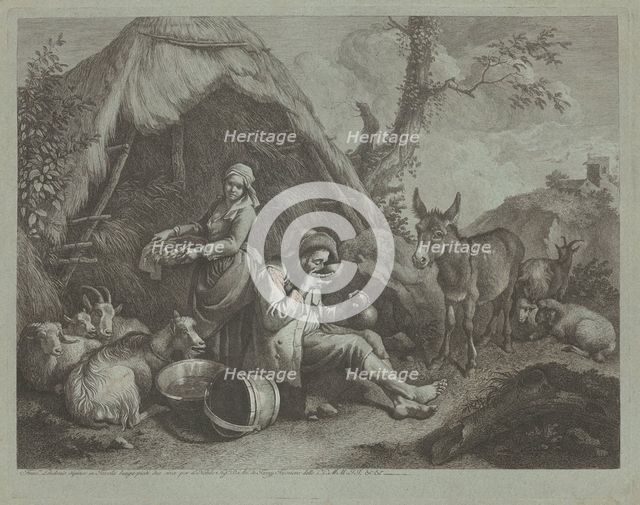 Seated Old Man and Woman with a Basket of Eggs, 1759/1782. Creator: Francesco Londonio.