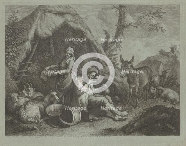 Seated Old Man and Woman with a Basket of Eggs, 1759/1782. Creator: Francesco Londonio.