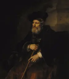 Seated old man with a cane in fanciful costume, 1645. Creator: Rembrandt Harmensz van Rijn