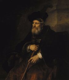 Seated old man with a cane in fanciful costume, 1645. Creator: Rembrandt Harmensz van Rijn