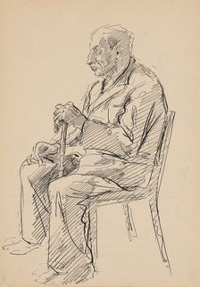 Seated Old Man with a Stick, 1939/1944. Creator: Ján Novák