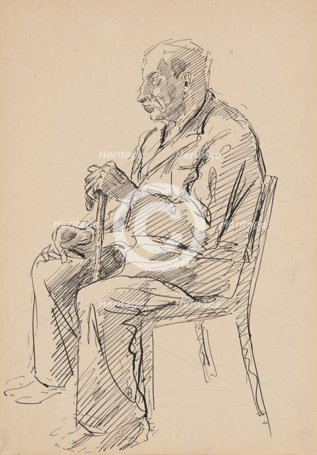 Seated Old Man with a Stick, 1939/1944. Creator: Ján Novák.