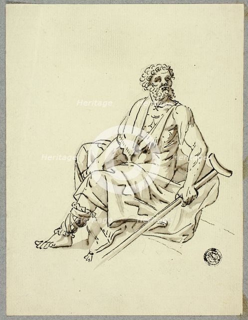 Seated Old Man with Crutch, n.d. Creator: Hans Heinrich Meyer.
