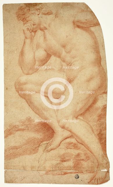 Seated Academic Male Nude in Profile to Left, 17th century. Creator: Andrea Camassei.