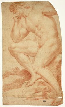 Seated Academic Male Nude in Profile to Left, 17th century. Creator: Andrea Camassei