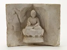 Seated Buddha with a standing monk, Tang dynasty, first half 8th century. Creator: Unknown