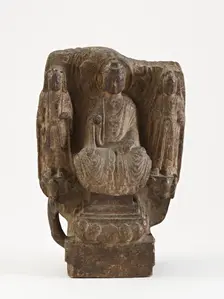 Seated Buddha with bodhisattvas (fragment), Sui dynasty, 581-618. Creator: Unknown