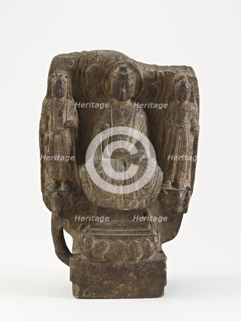 Seated Buddha with bodhisattvas (fragment), Sui dynasty, 581-618. Creator: Unknown.