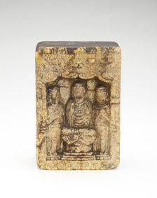 Seated Buddha with bodhisattvas (obverse); Seated Buddha..., (reverse), Period of Division, 548 CE. Creator: Unknown
