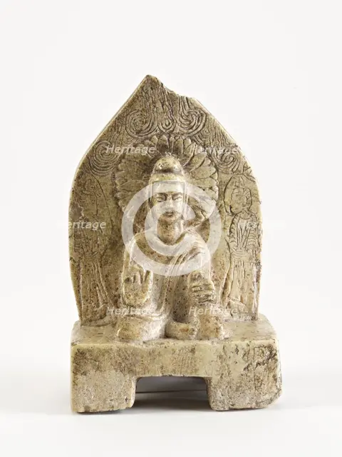 Seated Buddha with figures, Period of Division, possibly 386-535. Creator: Unknown.