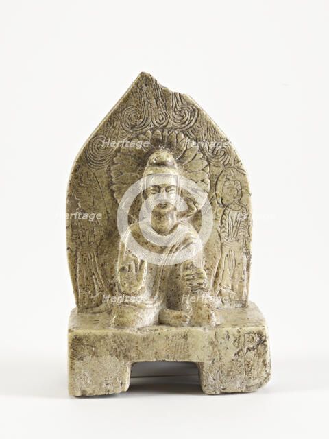 Seated Buddha with figures, Period of Division, possibly 386-535. Creator: Unknown.