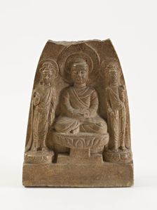 Seated Buddha with two bodhisattvas, Period of Division, 557-581. Creator: Unknown