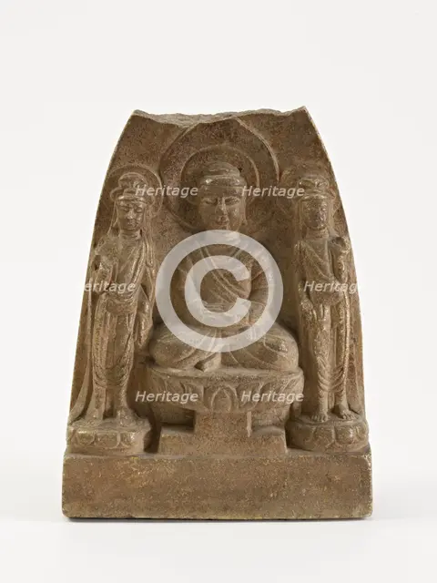 Seated Buddha with two bodhisattvas, Period of Division, 557-581. Creator: Unknown.