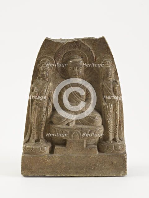 Seated Buddha with two bodhisattvas, Period of Division, 557-581. Creator: Unknown.