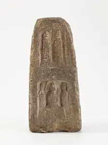 Seated Buddhas, bodisattva (Samantabhadra) with elephant..., Period of Division, 386-535. Creator: Unknown