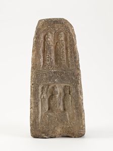 Seated Buddhas, bodisattva (Samantabhadra) with elephant..., Period of Division, 386-535. Creator: Unknown