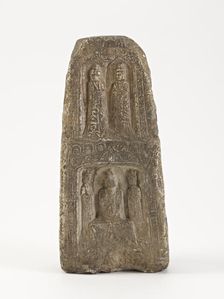 Seated Buddhas, bodisattva (Samantabhadra) with elephant..., Period of Division, 386-535. Creator: Unknown