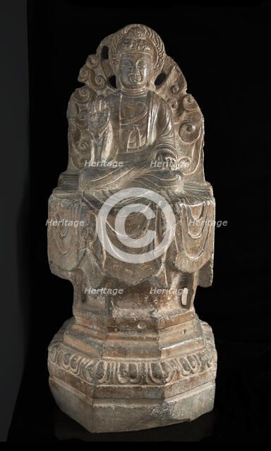 Seated Buddhist figure: high octagonal pedestal and perforated..., Tang dynasty, 8th century. Creator: Unknown.