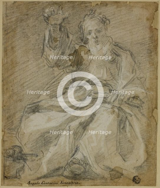 Seated Bearded Figure (Prophet?), c. 1591. Creator: Ferrau Fenzoni.