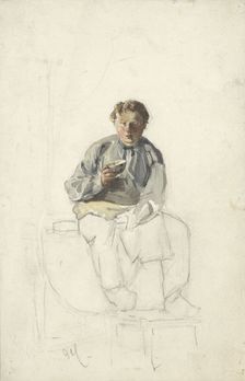 Seated boy with a cup, 1860-1921. Creator: Adolf le Comte