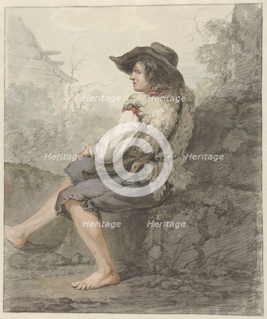 Seated boy with hat and sheepskin, 1766-1815.  Creator: Jacob van Strij.