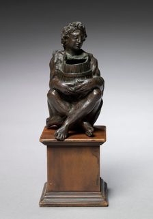 Seated Boy Clothed with Goat Skins Holding an Open Barrel, c. 1525. Creator: Unknown