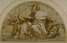 Seated Church Father (Saint Augustine?) with Putti, n.d. Creator: Unknown