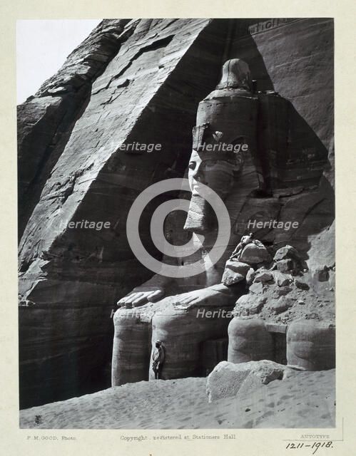 Seated colossus of Rameses II, Temple of Abu Simbel, Egypt, c1860-1890. Artist: Frank Mason Good
