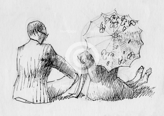 Seated couple from behind, c1950. Creator: Shirley Markham.