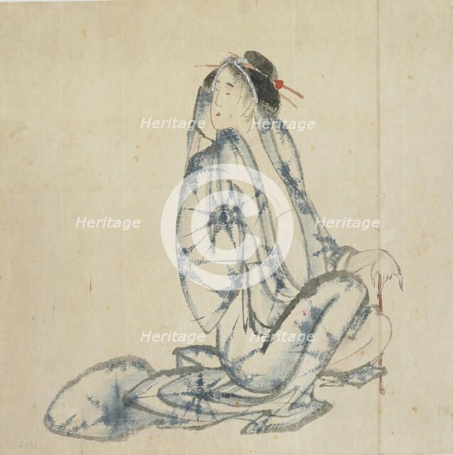 Seated courtesan, late 18th-early 19th century. Creator: Hokusai.