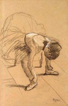 Seated Dancer Adiusting her Shoes c1876. Artist: Edgar Degas