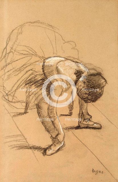 'Seated Dancer Adiusting her Shoes', c1876.  Artist: Edgar Degas