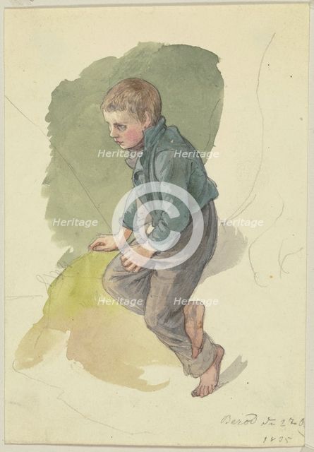 Seated farm boy from Berod, 1835. Creator: Jakob Becker.