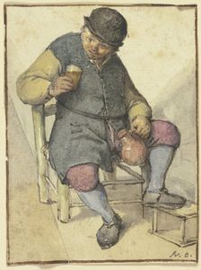 Seated farmer from the front, with jug and glass, after 1670. Creator: Adriaen van Ostade