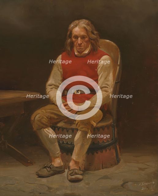 Seated Farmer, Study for Haugianerne, 1846. Creator: Adolph Tidemand.