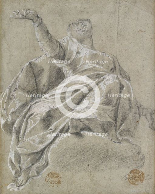 Seated female figure on a cloud, gazing upwards, 1600-1675. Artist: Unknown.