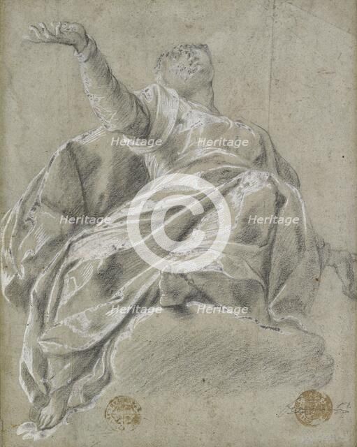 Seated female figure on a cloud, gazing upwards, 1600-1675. Artist: Unknown.