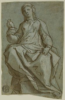 Seated Female Figure (Saint Scholastica?) Holding a Dove, n.d. Creator: Lazzaro Tavarone