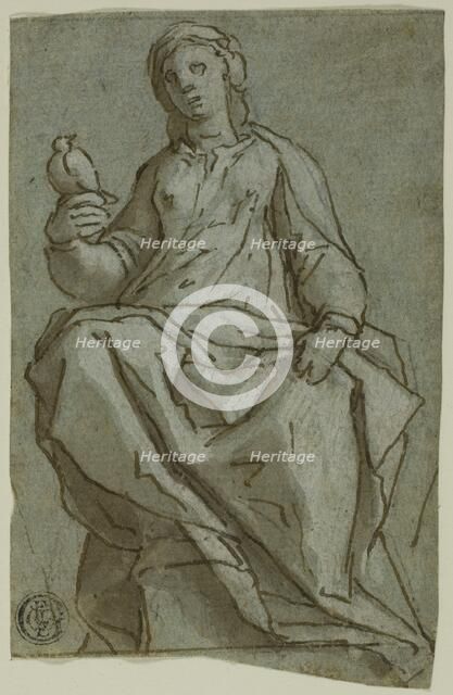 Seated Female Figure (Saint Scholastica?) Holding a Dove, n.d. Creator: Lazzaro Tavarone.