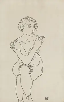 Seated female nude, arms and legs crossed, 1918. Artist: Schiele, Egon (1890-1918)