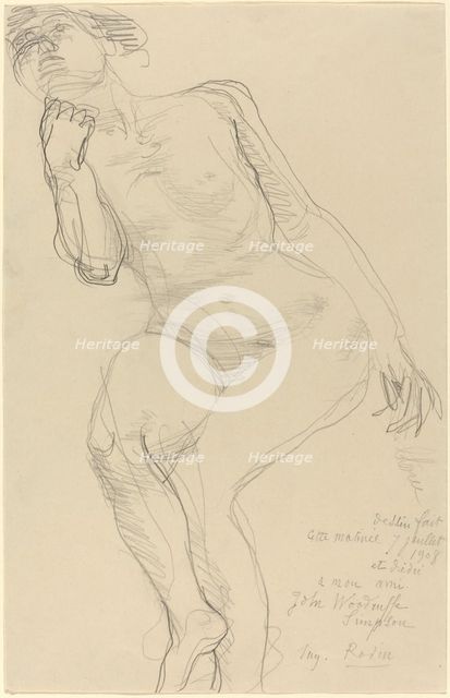 Seated Female Nude Leaning to the Left, 1908. Creator: Auguste Rodin.