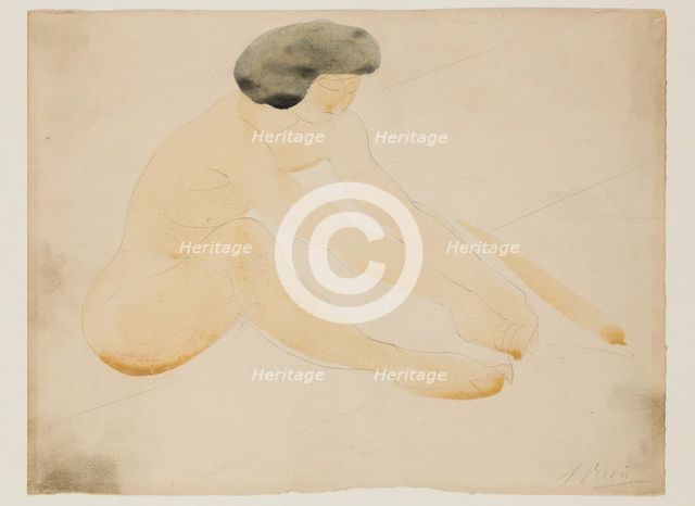Seated Female Nude with Black Hair, between 1840 and 1917. Creator: Auguste Rodin.