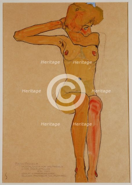 Seated Female Nude with Raised Arm (Gertrude Schiele).