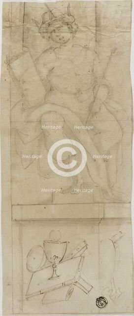 Seated Figure with Crown, Holding Sceptre and Book, with Host Below, 1576-1641. Creator: Lazzaro Tavarone.