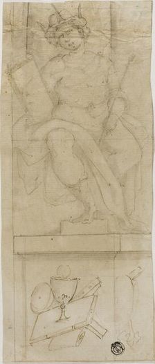 Seated Figure with Crown, Holding Sceptre and Book, with Host Below, 1576-1641. Creator: Lazzaro Tavarone