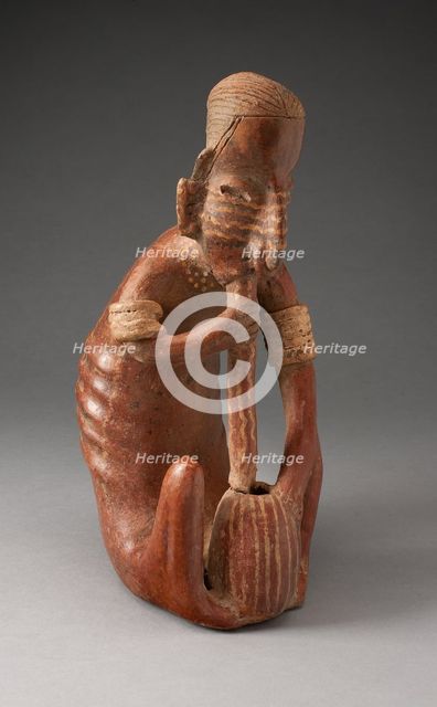 Seated Figure Drinking from a Vessel using a Tube, 200 B.C./A.D. 300. Creator: Unknown.