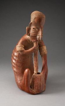 Seated Figure Drinking from a Vessel using a Tube, 200 B.C./A.D. 300. Creator: Unknown