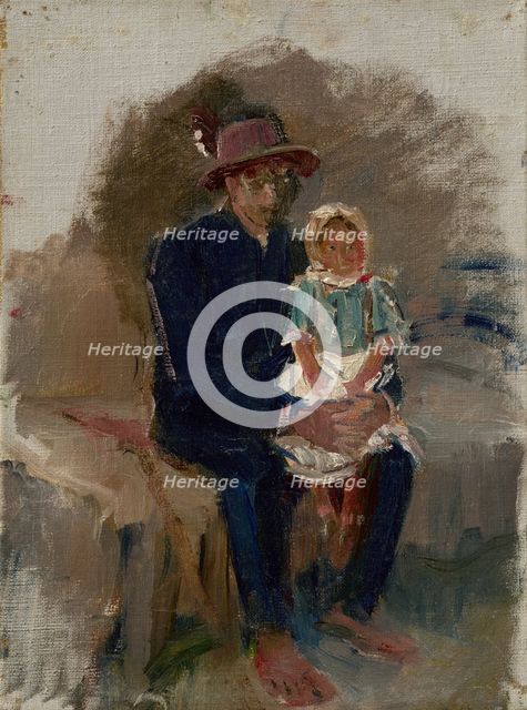Seated Gypsy with a Girl on his Knees, 1910-1914. Creator: Ladislav Mednyanszky.