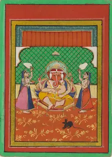 Seated Ganesha with attendants, early 20th century