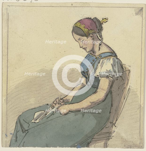 Seated girl, asleep, c1830-1880. Creator: Jakob Dielmann.